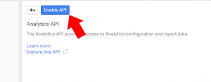 Enable API button to enable Analytics data sharing within the control panel.