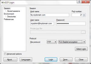 Example application connecting to FTP using WinSCP + encrypted communication.